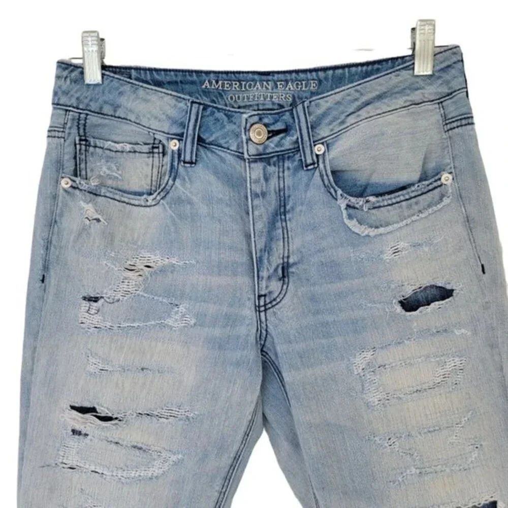 American Eagle Tomgirl Distressed Jeans Womens 6 Blue Ripped Relaxed Fit Casual - Picture 2 of 16